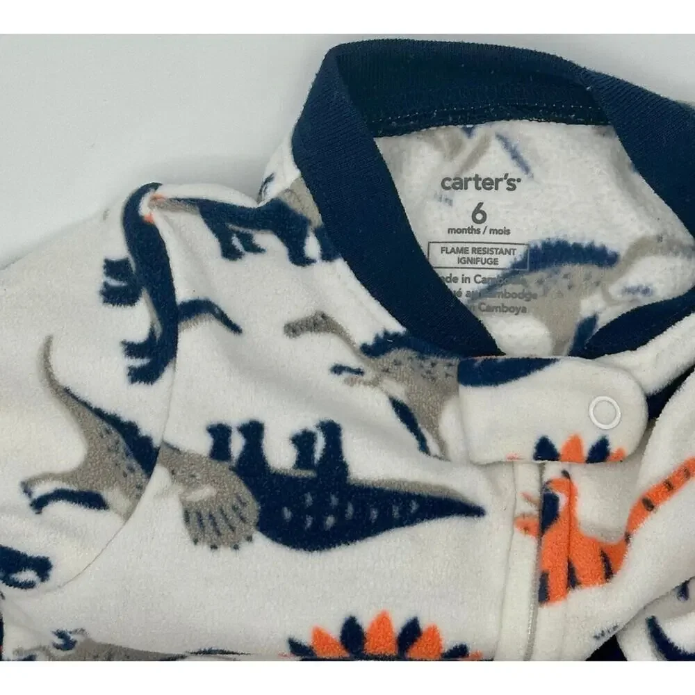Carter’s Dino Zip-Up Size 6 Months Fleece White Blue Dinosaurs (899)